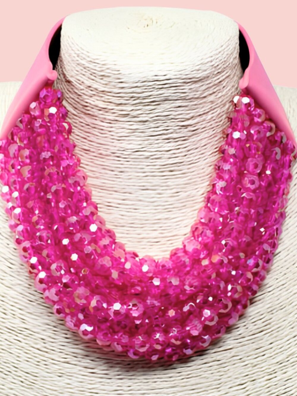 NEW Stunning Faceted Beaded 7-Strand Bib Statement Necklace - Fab in Fuchsia